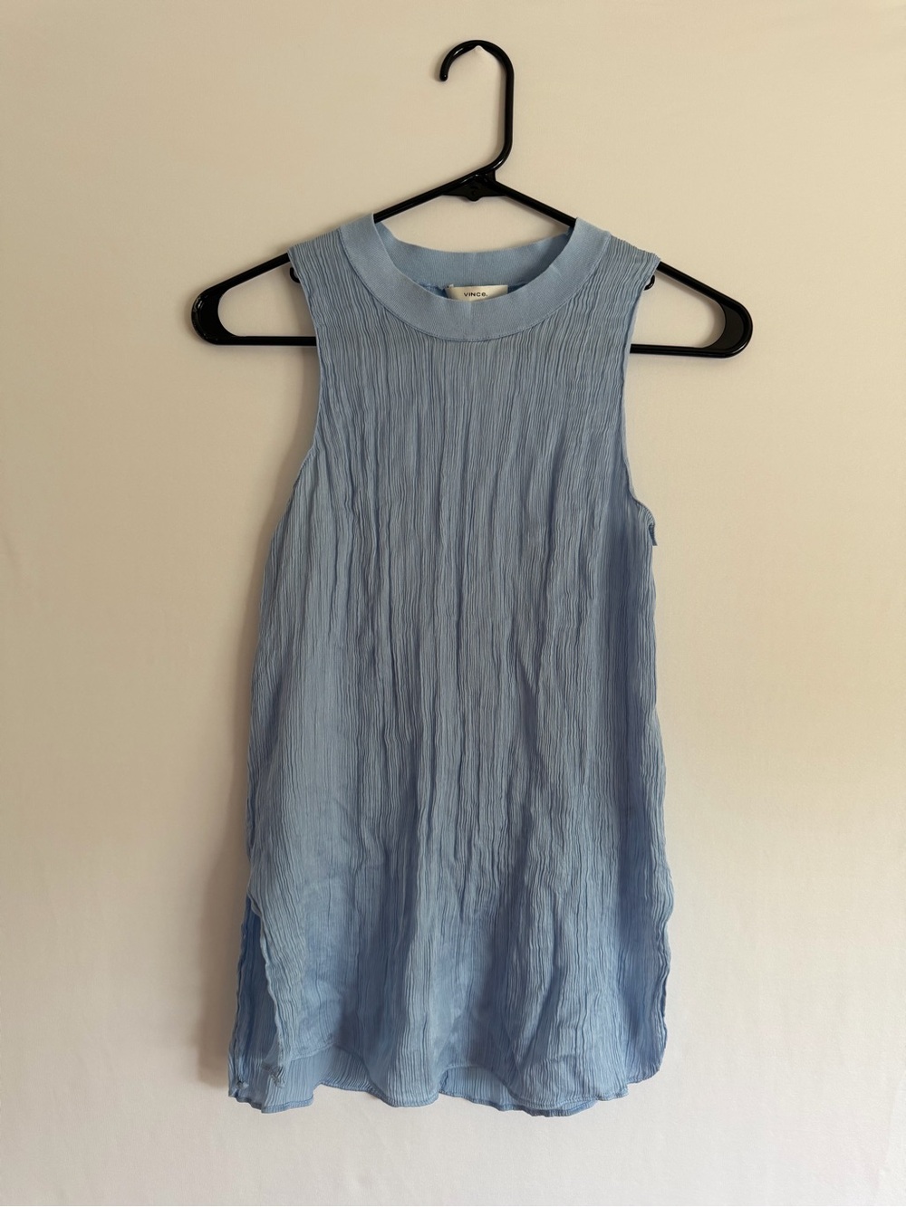 VINCE Blue Silk Blend Blue Crinkle Sleeveless Top Medium